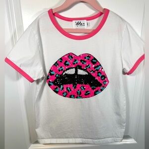 Lola + The Boys Girls Lips Sequin Tee Shirt Size 10